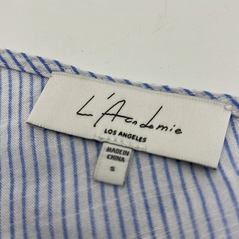 L’ Academie romantic sleeve blue & white pinstripe shirt size S - Picture 9 of 16